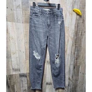 Hidden Jeans Zoey Mom Tapered Jean in Faded Gray 25 Distressed Ripped